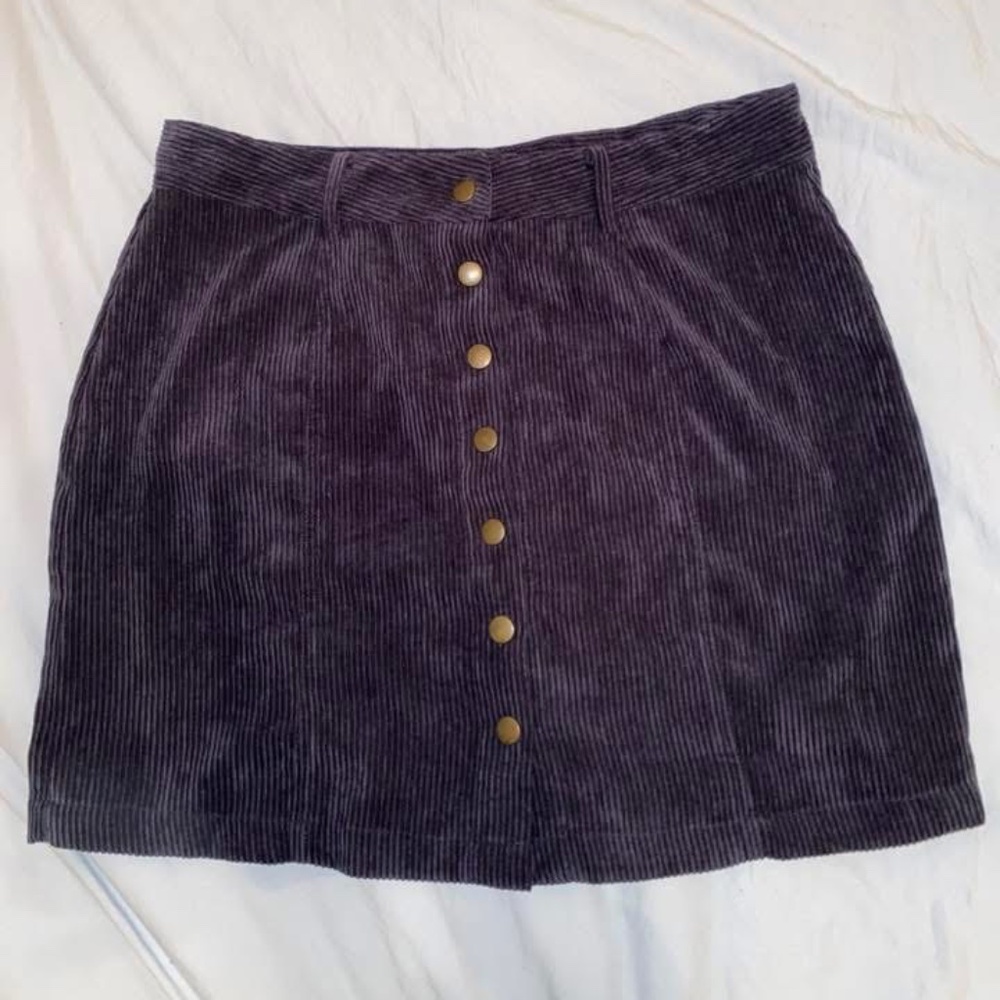 Navy Blue Corduroy Button Mini Skirt